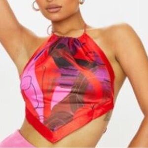 PrettyLittleThing Vibrant Halter Cropped Red Top